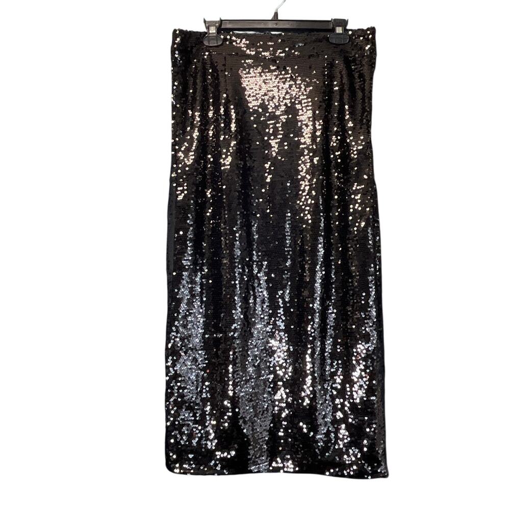 Boohoo Womens 14 Black Sequin Longline No Slit Skirt Cocktail/Wedding Guest NEW